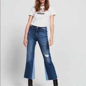 Sandro Paris Two-Tone Distressed Flare Jeans Raw Hem Denim Size 38